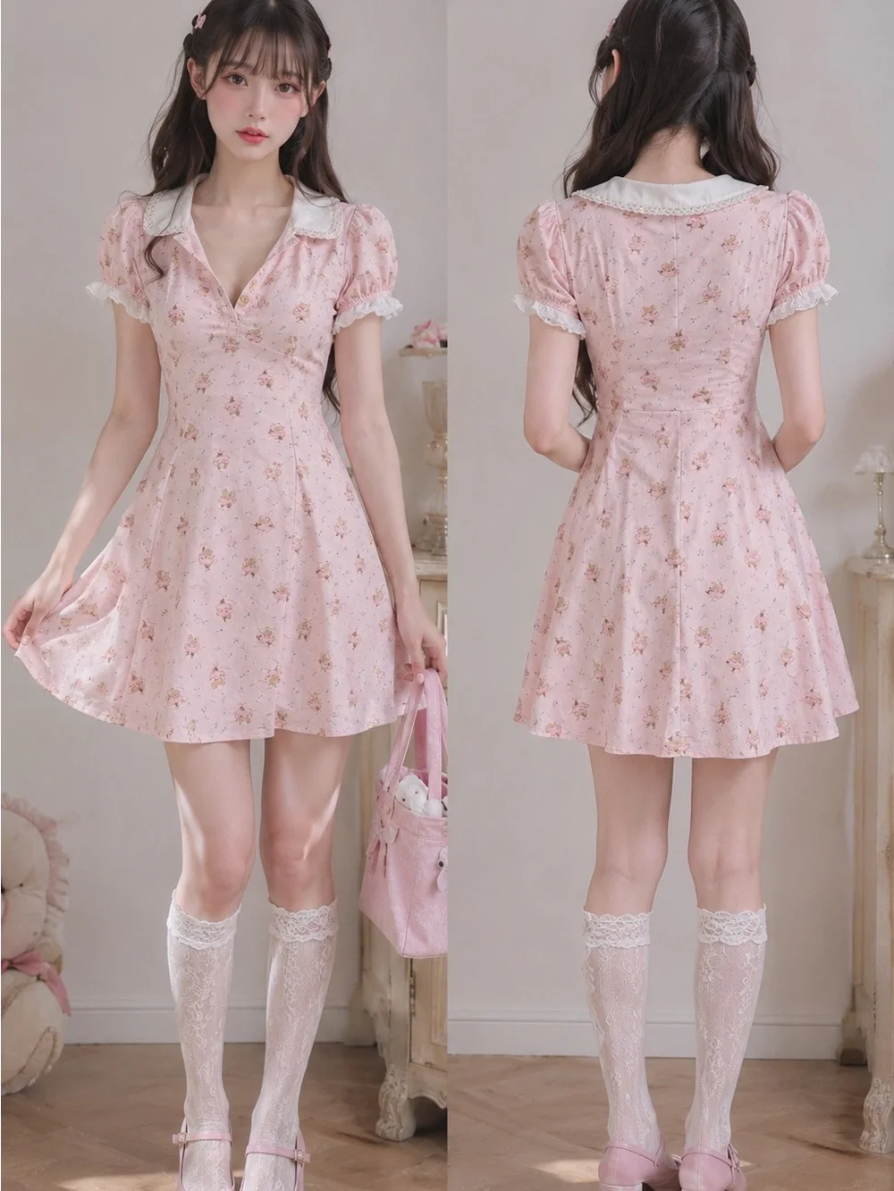 LaceMade Style Pink Balletcore Mini Dress Rare Mouse Print Coquette Princesscore - Picture 1 of 5